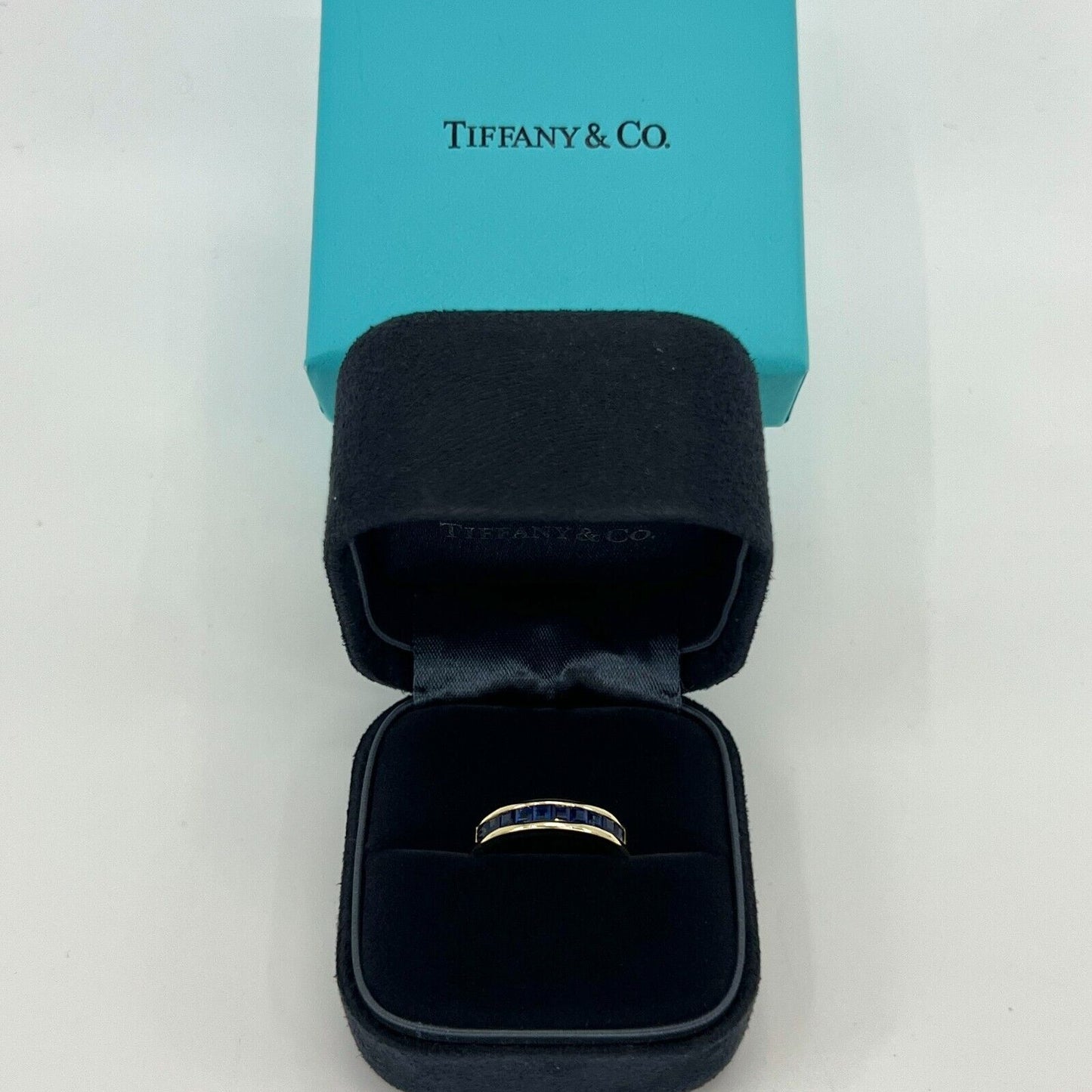 Tiffany & Co. Blue Sapphire Square Princess 18k Yellow Gold Eternity Band Ring