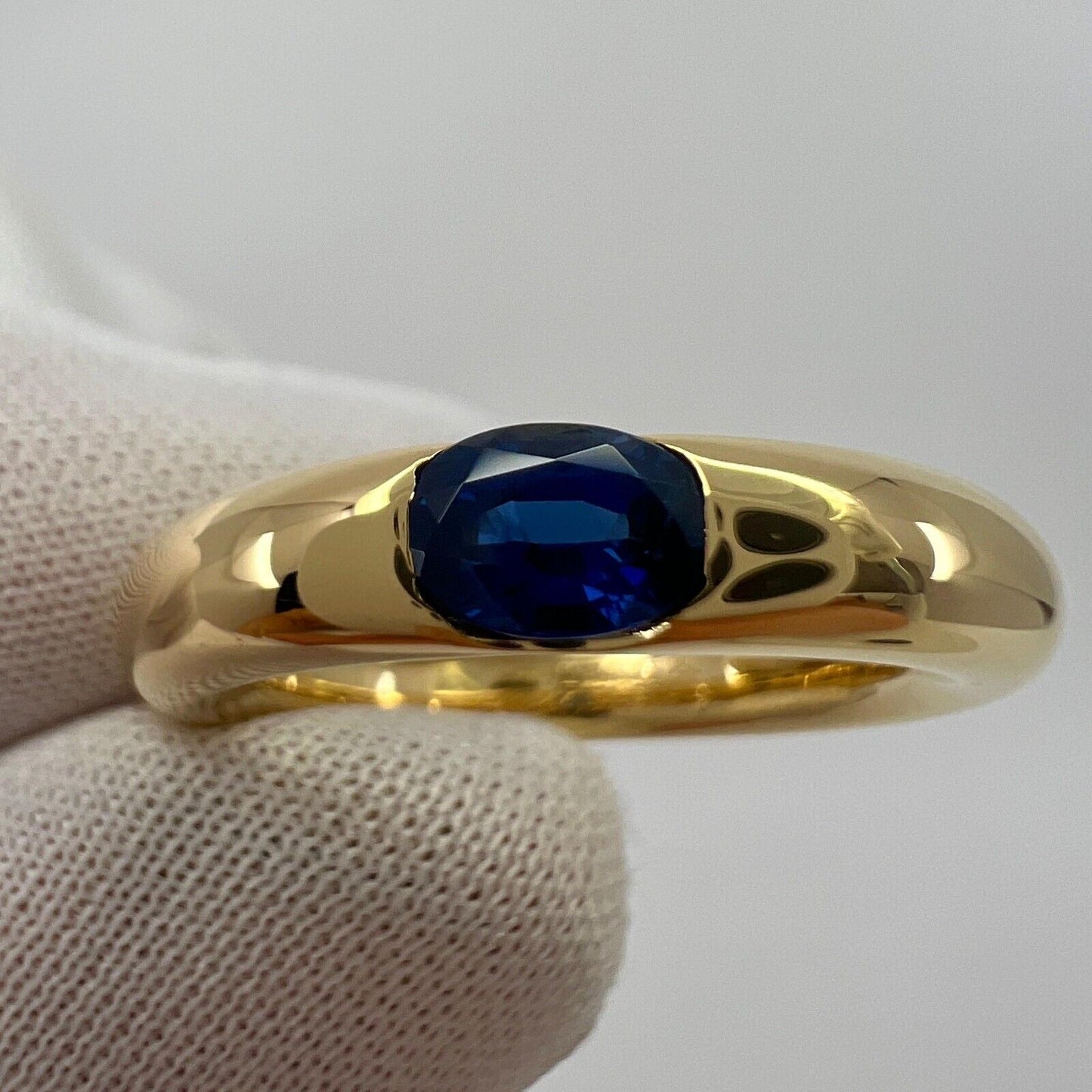 Vintage Cartier Blue Sapphire Oval Ellipse 18k Yellow Gold Solitaire Ring 51