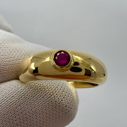 Vintage Cartier Round Cut Red Ruby 18k Yellow Gold Signet Style Domed Ring US5.5