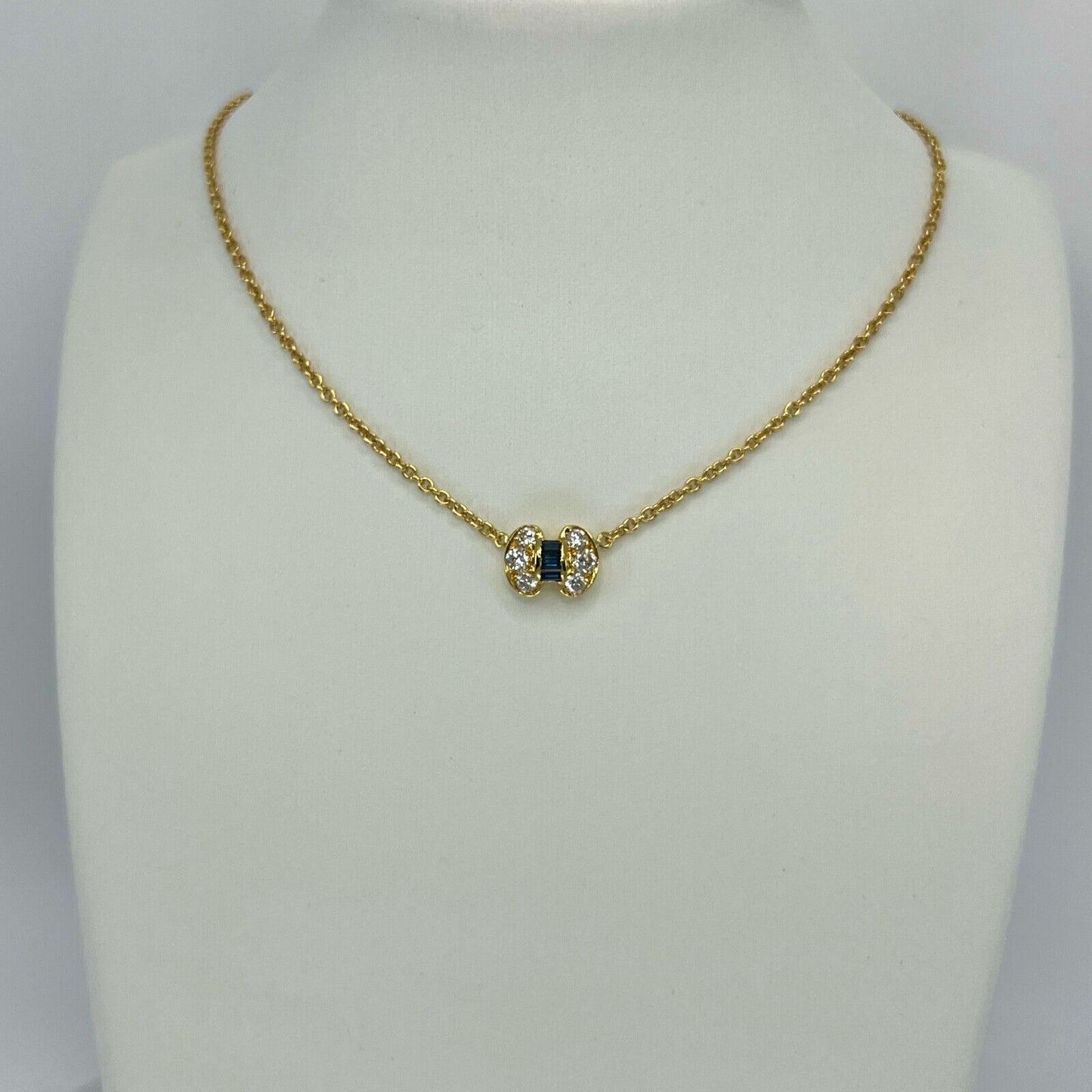 Vintage Van Cleef & Arpels Blue Sapphire & Diamond Ribbon Bow 18k Gold Necklace