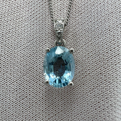 1.26ct Oval Cut Blue Aquamarine & Diamond Platinum Solitaire Pendant Necklace