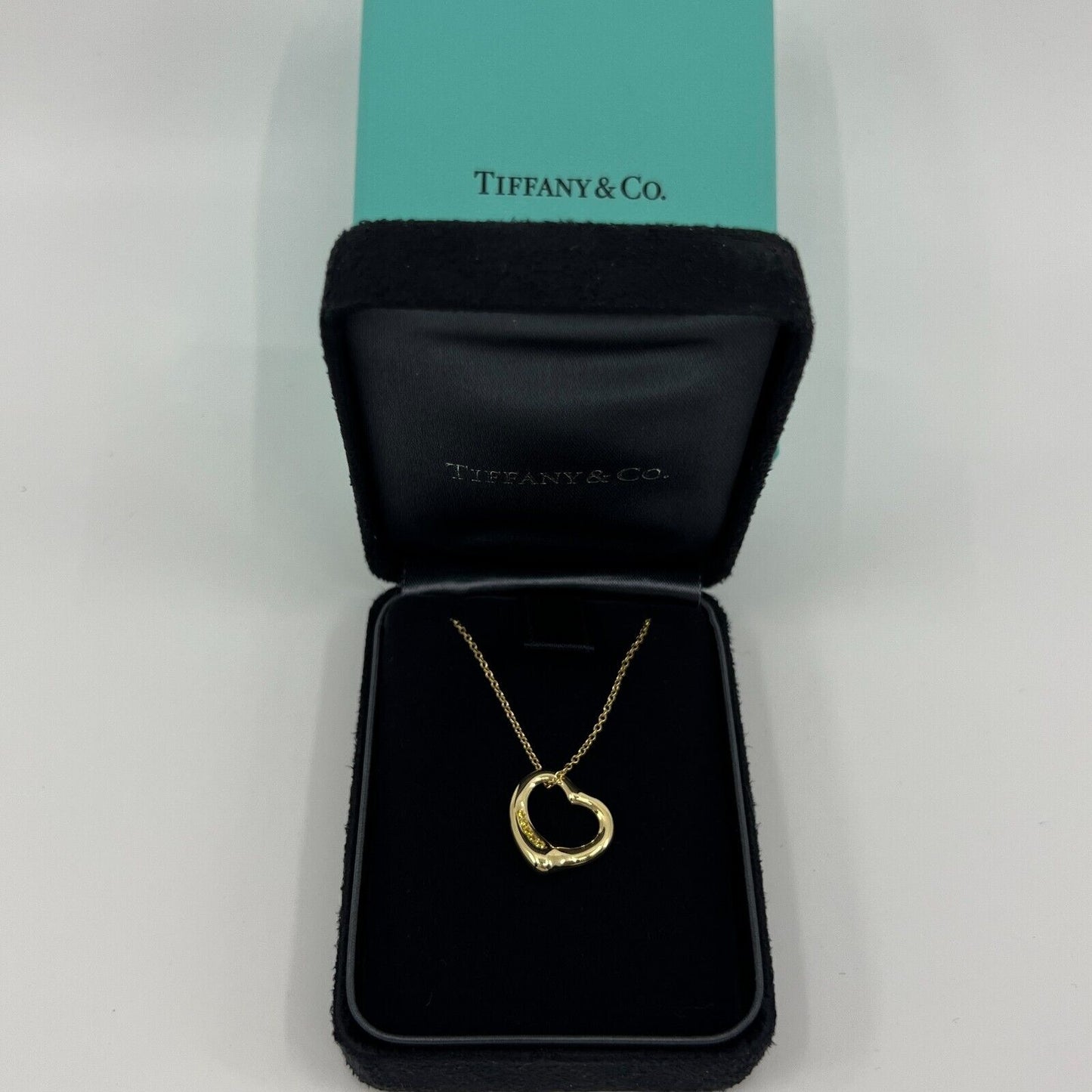 Tiffany & Co. Elsa Peretti Open Heart Yellow Diamond 18k Gold Pendant Necklace