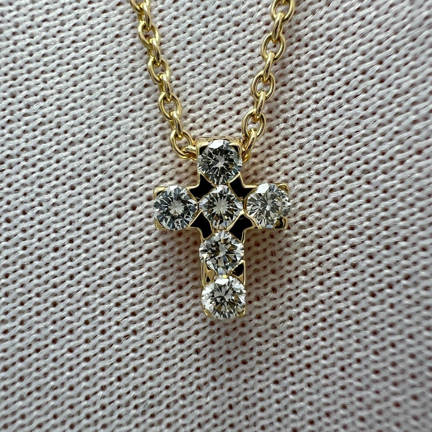 Vintage Van Cleef & Arpels Mini Cross Diamond 18k Yellow Gold Pendant Necklace