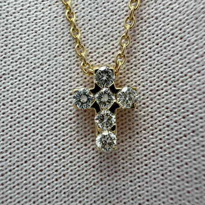 Vintage Van Cleef & Arpels Mini Cross Diamond 18k Yellow Gold Pendant Necklace