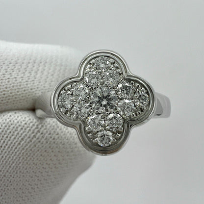 Rare Vintage Van Cleef & Arpels Pure Alhambra Diamond Flower 18k White Gold Ring