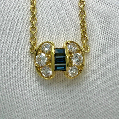 Vintage Van Cleef & Arpels Blue Sapphire & Diamond Ribbon Bow 18k Gold Necklace