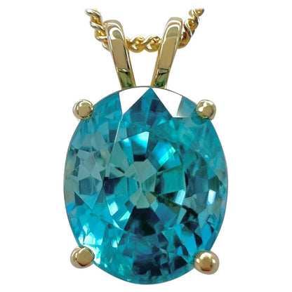 Natural Blue Zircon 3.78ct Oval Cut 18k Yellow Gold Pendant Necklace