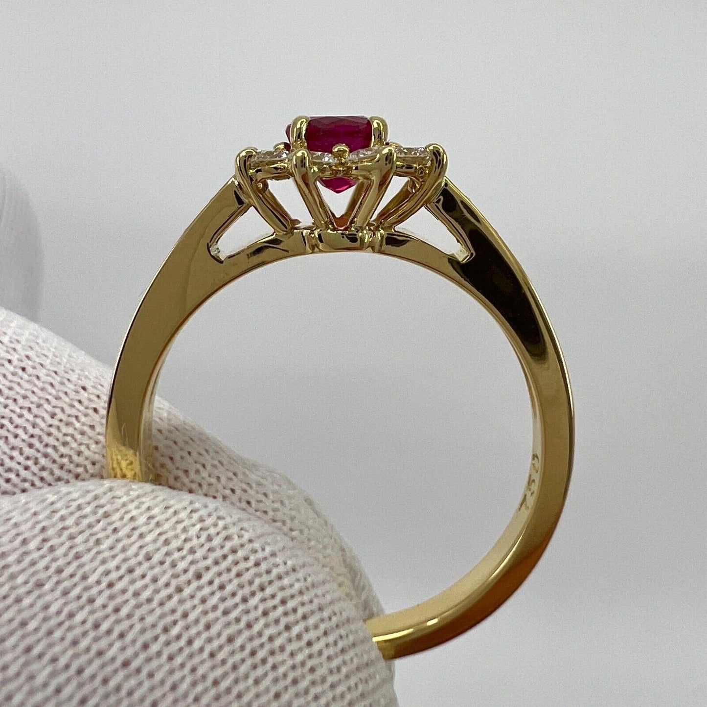 Vintage Tiffany & Co. Red Ruby & Diamond Flower 18k Yellow Gold Cluster Ring