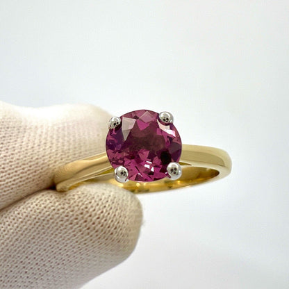 1.03ct Vivid Pink Mahenge Spinel Round Cut 18k Yellow White Gold Solitaire Ring