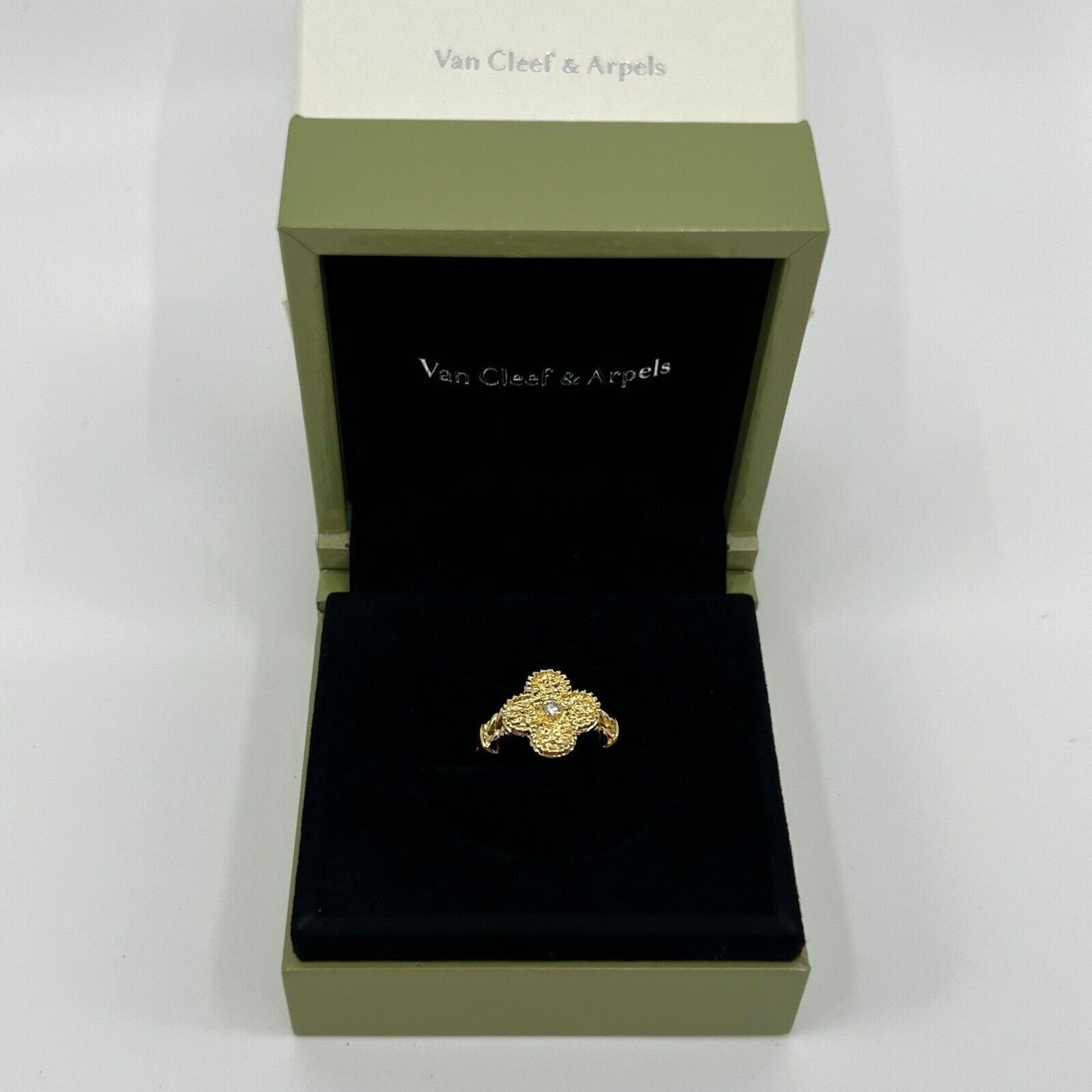 Rare Vintage Van Cleef & Arpels Alhambra Diamond Flower 18k Yellow Gold Ring