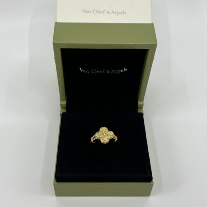 Rare Vintage Van Cleef & Arpels Alhambra Diamond Flower 18k Yellow Gold Ring