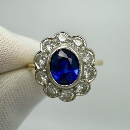 1.52ct Vivid Cornflower Blue Ceylon Sapphire And Diamond 18k Gold Cluster Ring