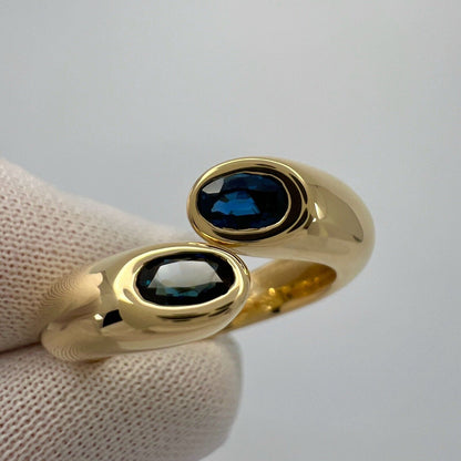 Cartier Deep Blue Sapphire Oval Cut Ellipse 18k Gold Bypass Split Ring EU49