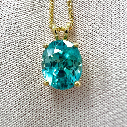 Natural Blue Zircon 3.78ct Oval Cut 18k Yellow Gold Pendant Necklace