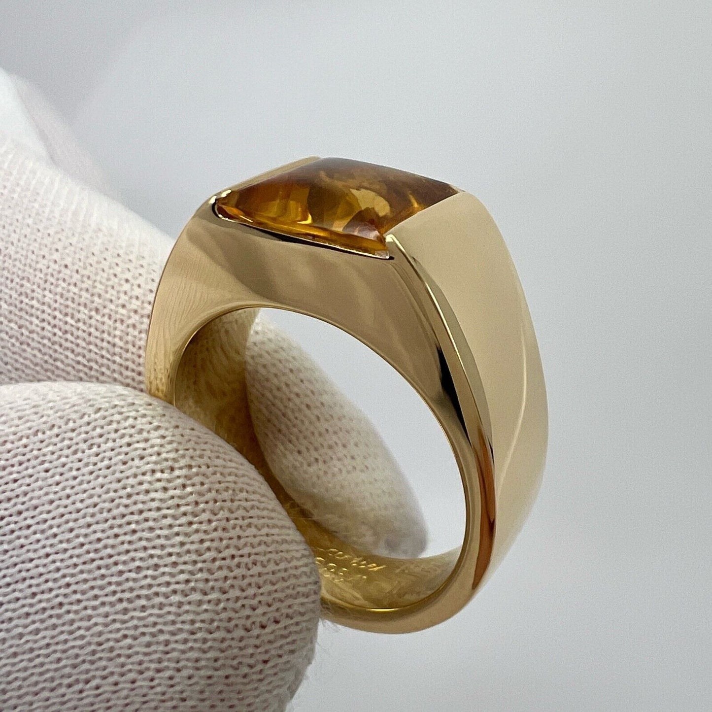 Cartier Rare Vintage Orange Citrine 18k Yellow Gold Tank Band Solo Ring EU50