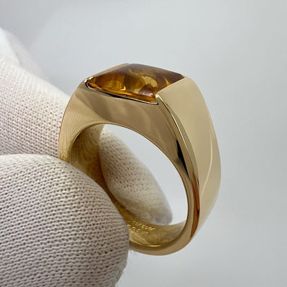 Cartier Rare Vintage Orange Citrine 18k Yellow Gold Tank Band Solo Ring EU50