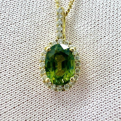 GIA Certified Untreated Australian Green Sapphire 18k Gold Diamond Halo Pendant