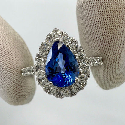 2.13ct Fine Cornflower Blue Ceylon Sapphire And Diamond 18k White Gold Halo Ring