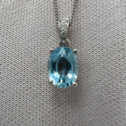 1.26ct Oval Cut Blue Aquamarine & Diamond Platinum Solitaire Pendant Necklace