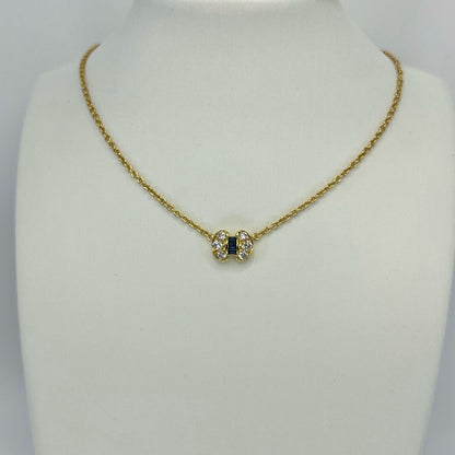 Vintage Van Cleef & Arpels Blue Sapphire & Diamond Ribbon Bow 18k Gold Necklace