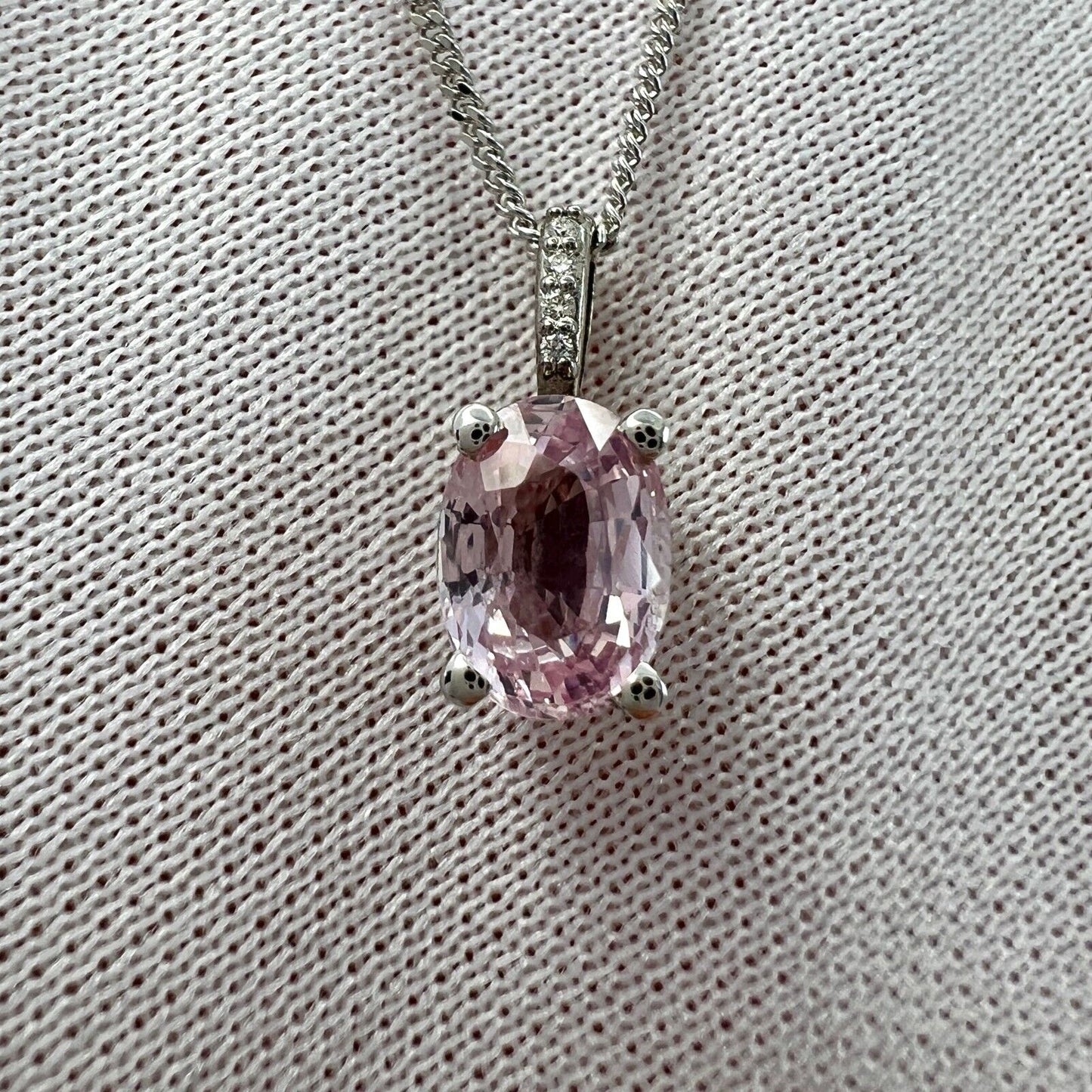 1.18ct Vivid Light Pink Sapphire & Diamond 18k White Gold Hidden Halo Pendant