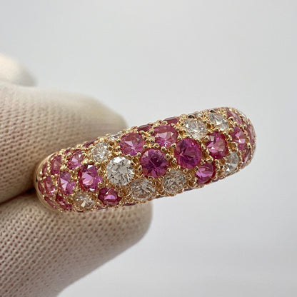 Rare Vintage Cartier Pavé Pink Sapphire & Diamond 18k Rose Gold Band Dome Ring