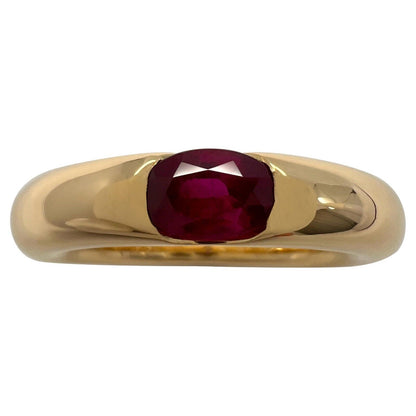 Vintage Cartier VIVID Red Ruby Oval Cut 18k Yellow Gold Solitaire Ellipse Ring 6