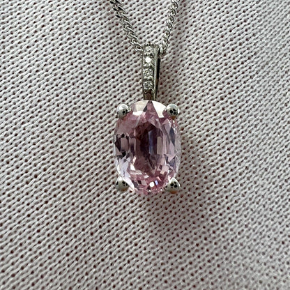 1.18ct Vivid Light Pink Sapphire & Diamond 18k White Gold Hidden Halo Pendant