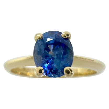 Fine Vivid Cornflower Blue Ceylon Sapphire Oval Cut 18k Yellow Solitaire Ring