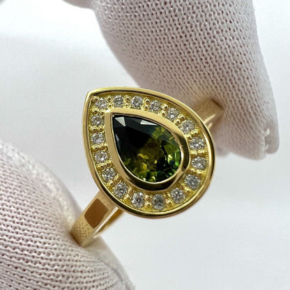 IGI Certified Unique Bi Colour Sapphire & Diamond 18k Yellow Gold Halo Ring