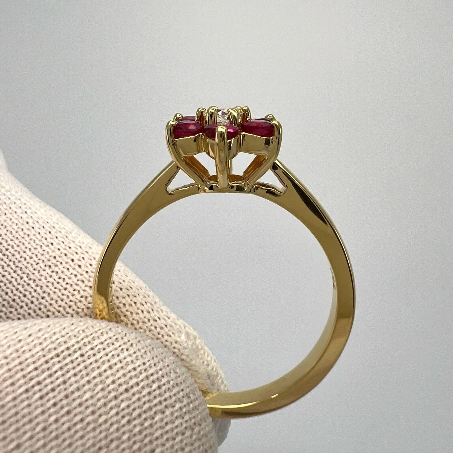 Vintage Tiffany & Co. Ruby And Diamond Flower 18k Yellow Gold Cluster Ring