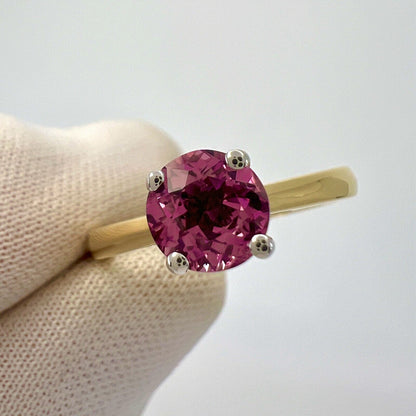 1.03ct Vivid Pink Mahenge Spinel Round Cut 18k Yellow White Gold Solitaire Ring