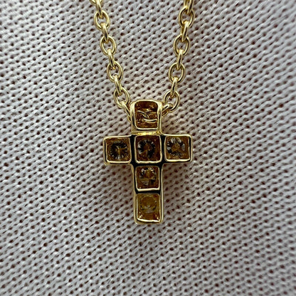 Vintage Van Cleef & Arpels Mini Cross Diamond 18k Yellow Gold Pendant Necklace