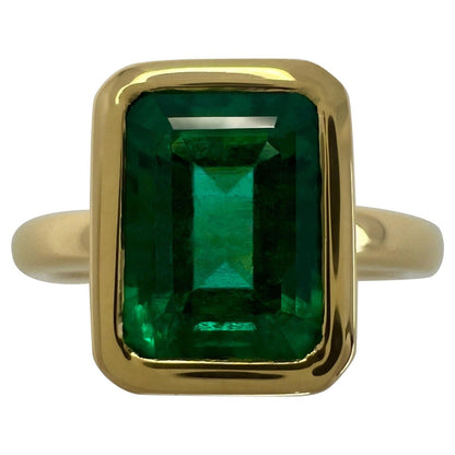 2.51ct Deep Green Emerald Octagon 18k Yellow Gold Rubover Bezel Solitaire Ring