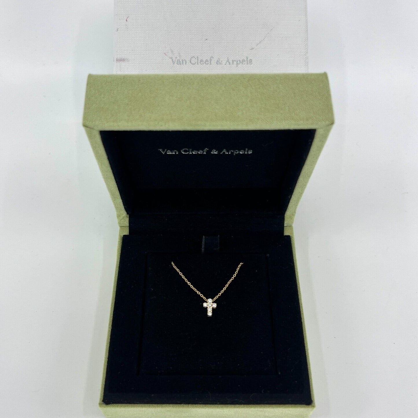 Vintage Van Cleef & Arpels Mini Cross Diamond 18k Yellow Gold Pendant Necklace