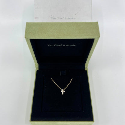 Vintage Van Cleef & Arpels Mini Cross Diamond 18k Yellow Gold Pendant Necklace