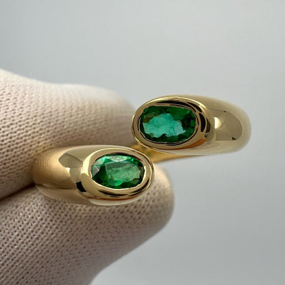 Rare Vintage Cartier Green Emerald Ellipse Oval Cut 18k Gold Bypass Split Ring