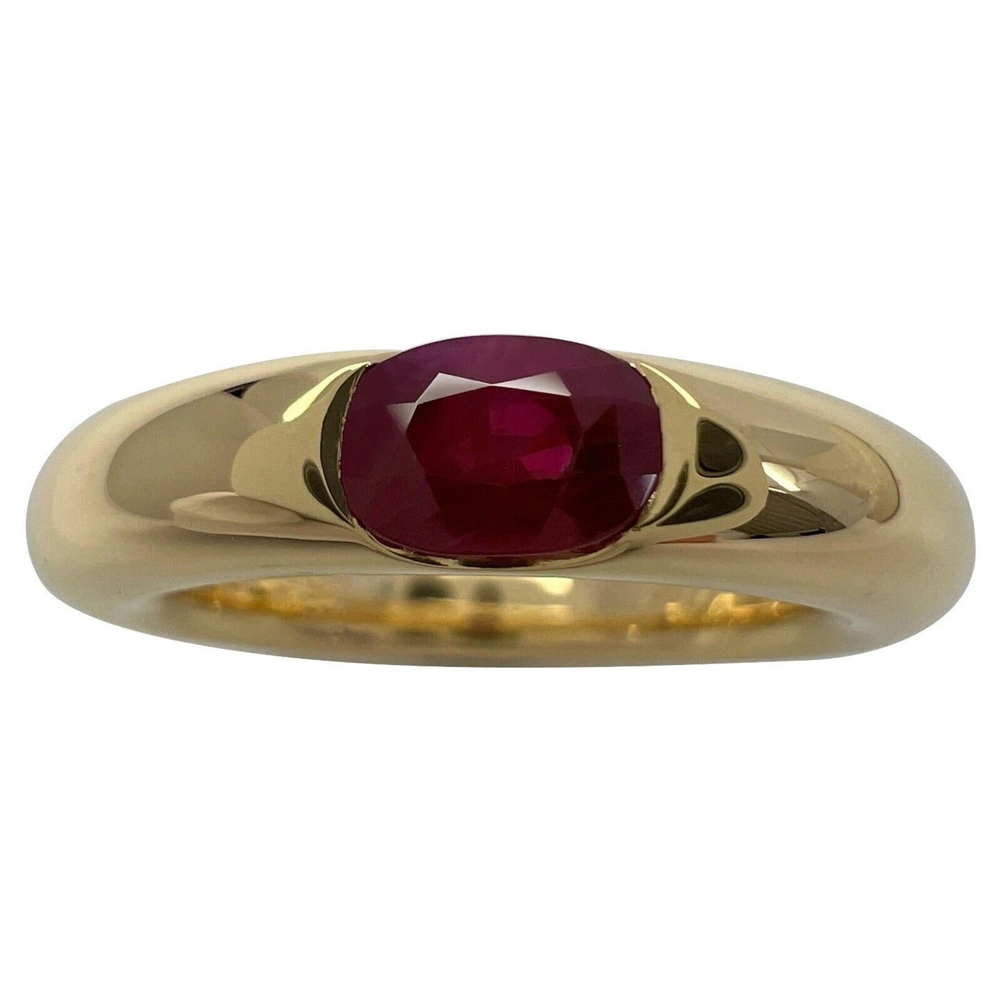 Vintage Cartier Deep Red Ruby Ellipse 18k Yellow Gold Oval Cut Solitaire Ring 49