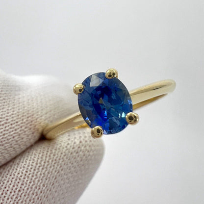 Fine Vivid Cornflower Blue Ceylon Sapphire Oval Cut 18k Yellow Solitaire Ring