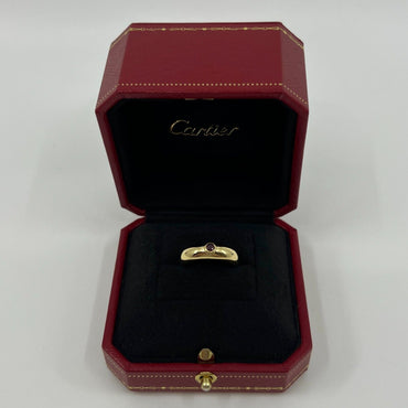 Vintage Cartier Round Cut Red Ruby 18k Yellow Gold Signet Style Domed Ring US5.5