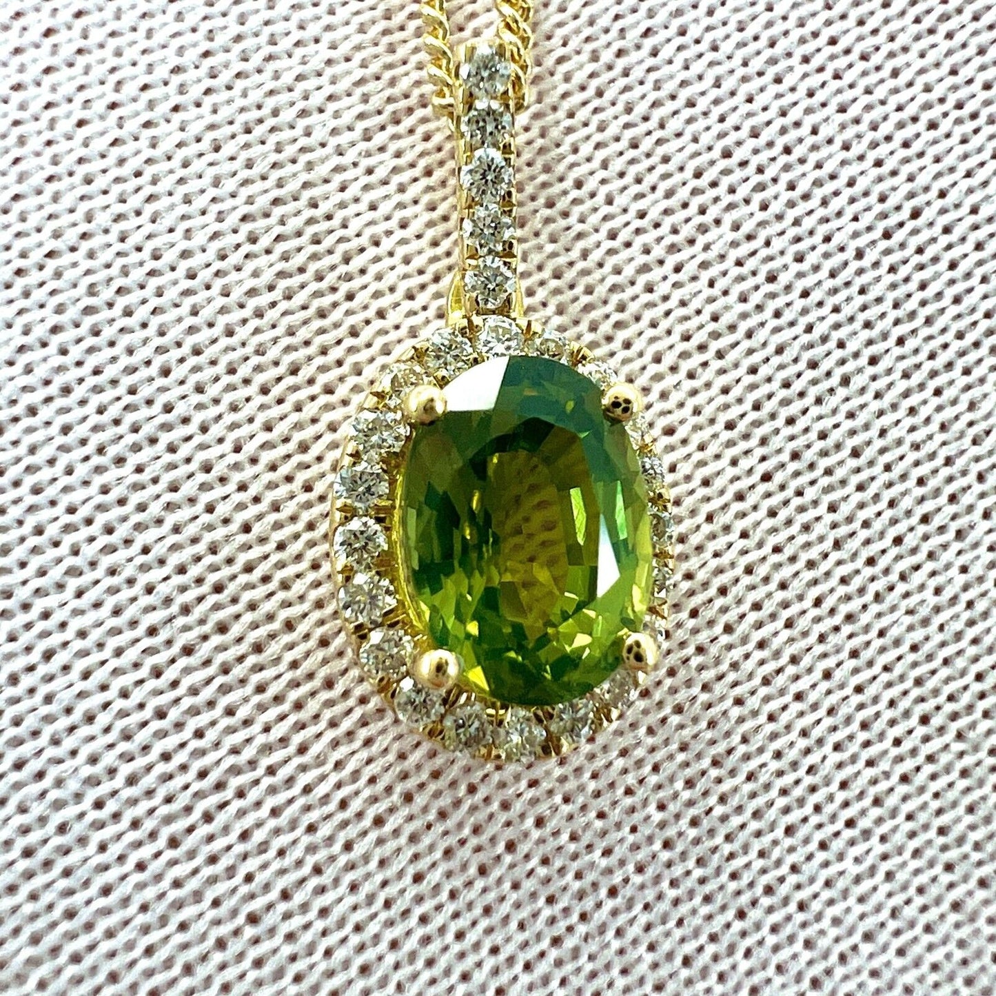 GIA Certified Untreated Australian Green Sapphire 18k Gold Diamond Halo Pendant