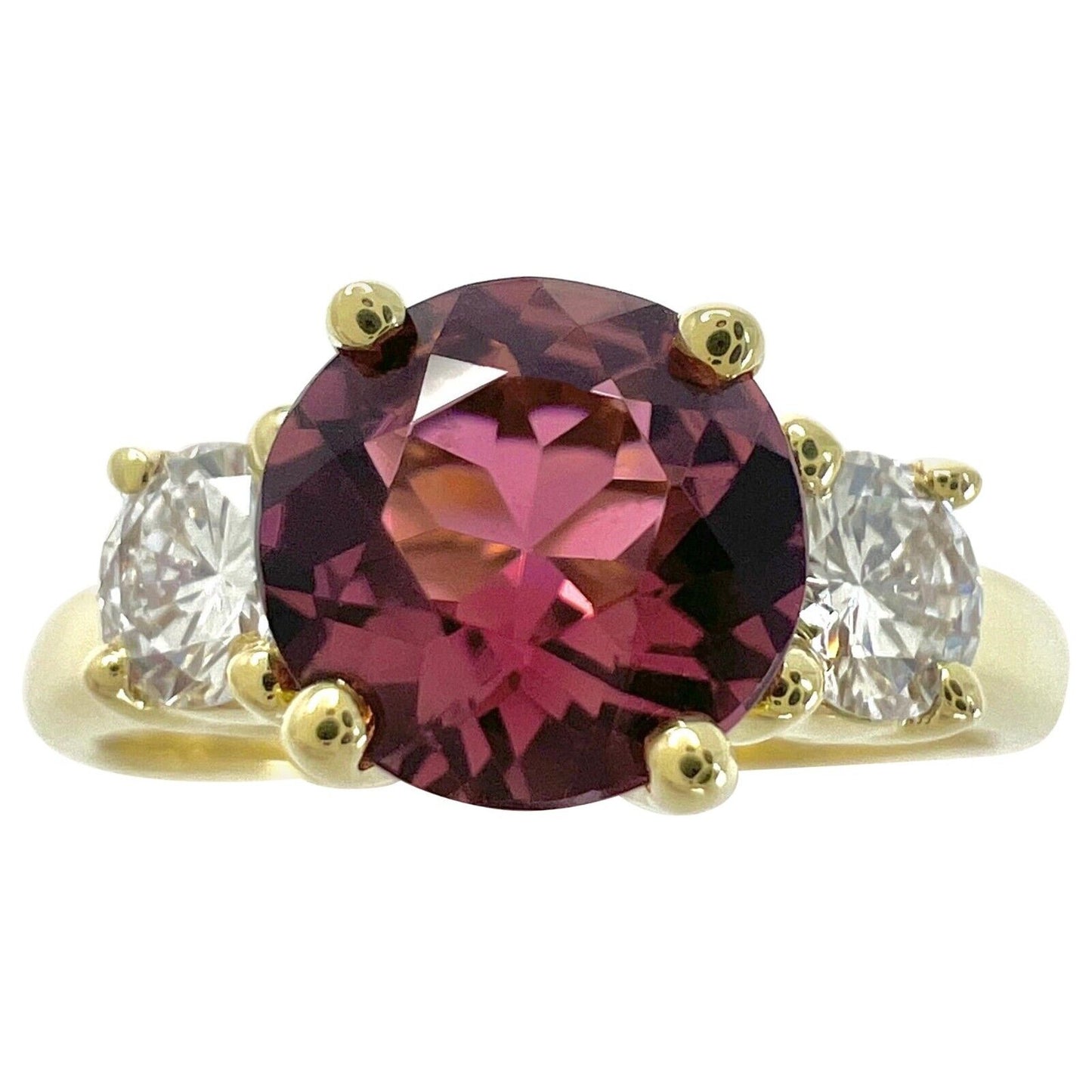 Vintage Tiffany & Co Pink Tourmaline & Diamond 18k Yellow Gold Three Stone Ring