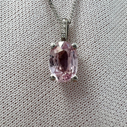 1.18ct Vivid Light Pink Sapphire & Diamond 18k White Gold Hidden Halo Pendant