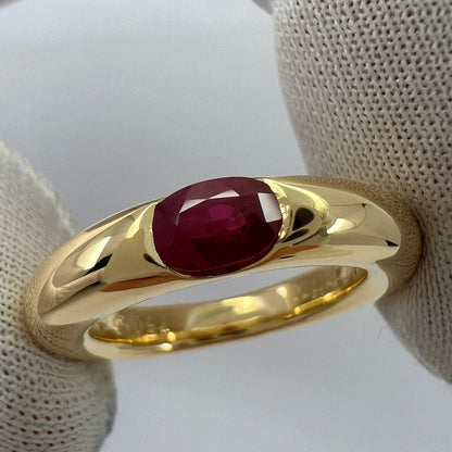 Vintage Cartier Deep Red Ruby Ellipse 18k Yellow Gold Oval Cut Solitaire Ring 49