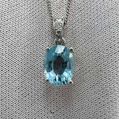 1.26ct Oval Cut Blue Aquamarine & Diamond Platinum Solitaire Pendant Necklace