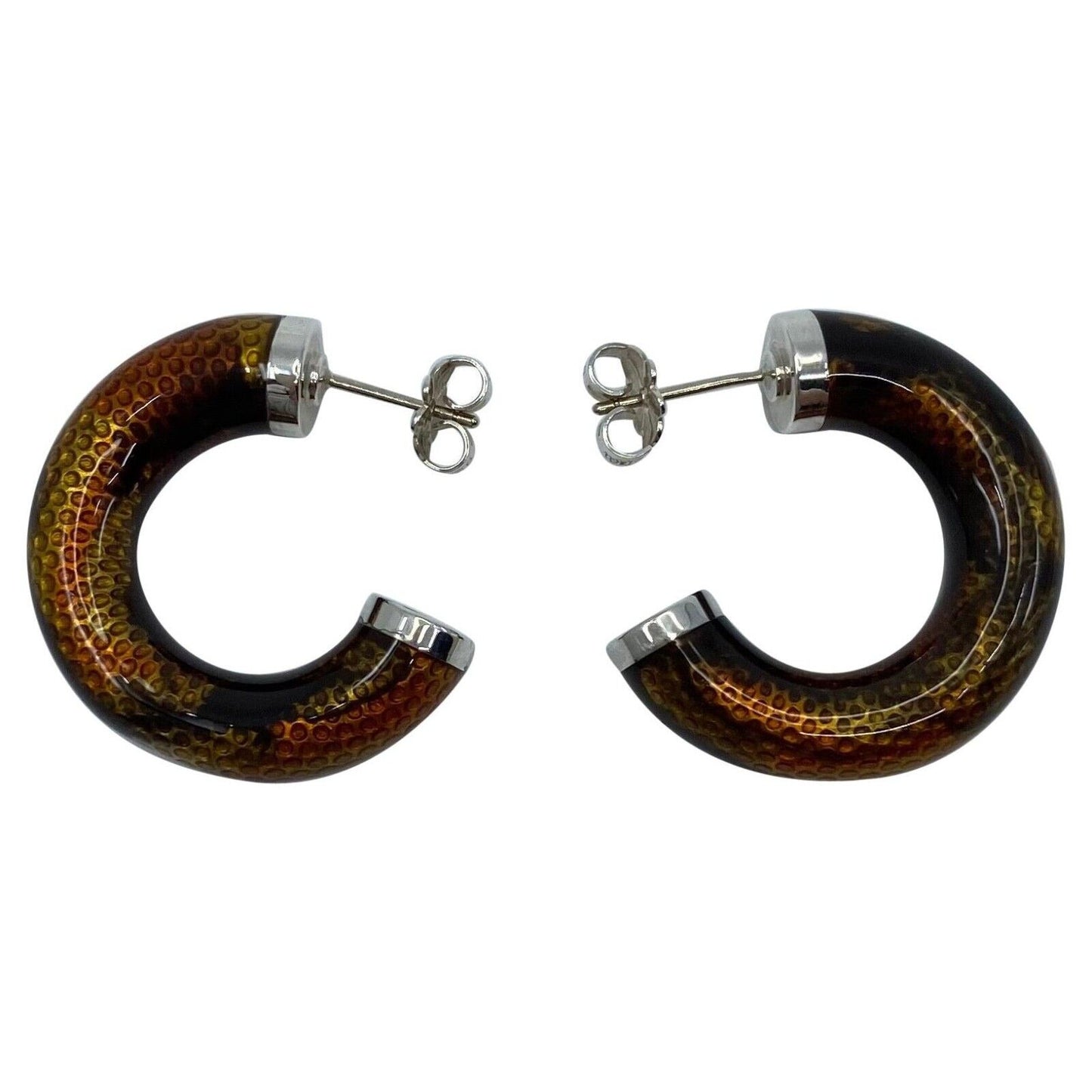 Rare Tiffany & Co. Italian Made Snakeskin Pattern Enamel Silver Hoop Earrings