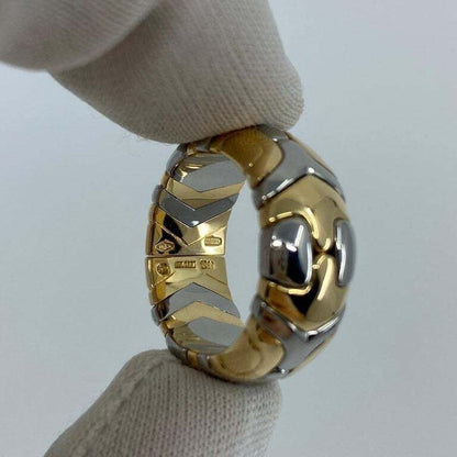 Very Rare Vintage Bvlgari Alveare 18k Yellow Gold & Steel Spring Wide Band Ring