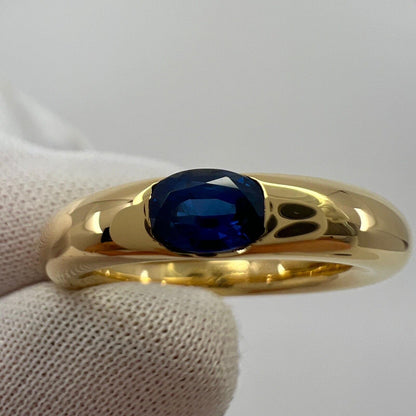 Vintage Cartier Blue Sapphire Oval Ellipse 18k Yellow Gold Solitaire Ring 51