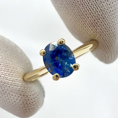 Fine Vivid Cornflower Blue Ceylon Sapphire Oval Cut 18k Yellow Solitaire Ring