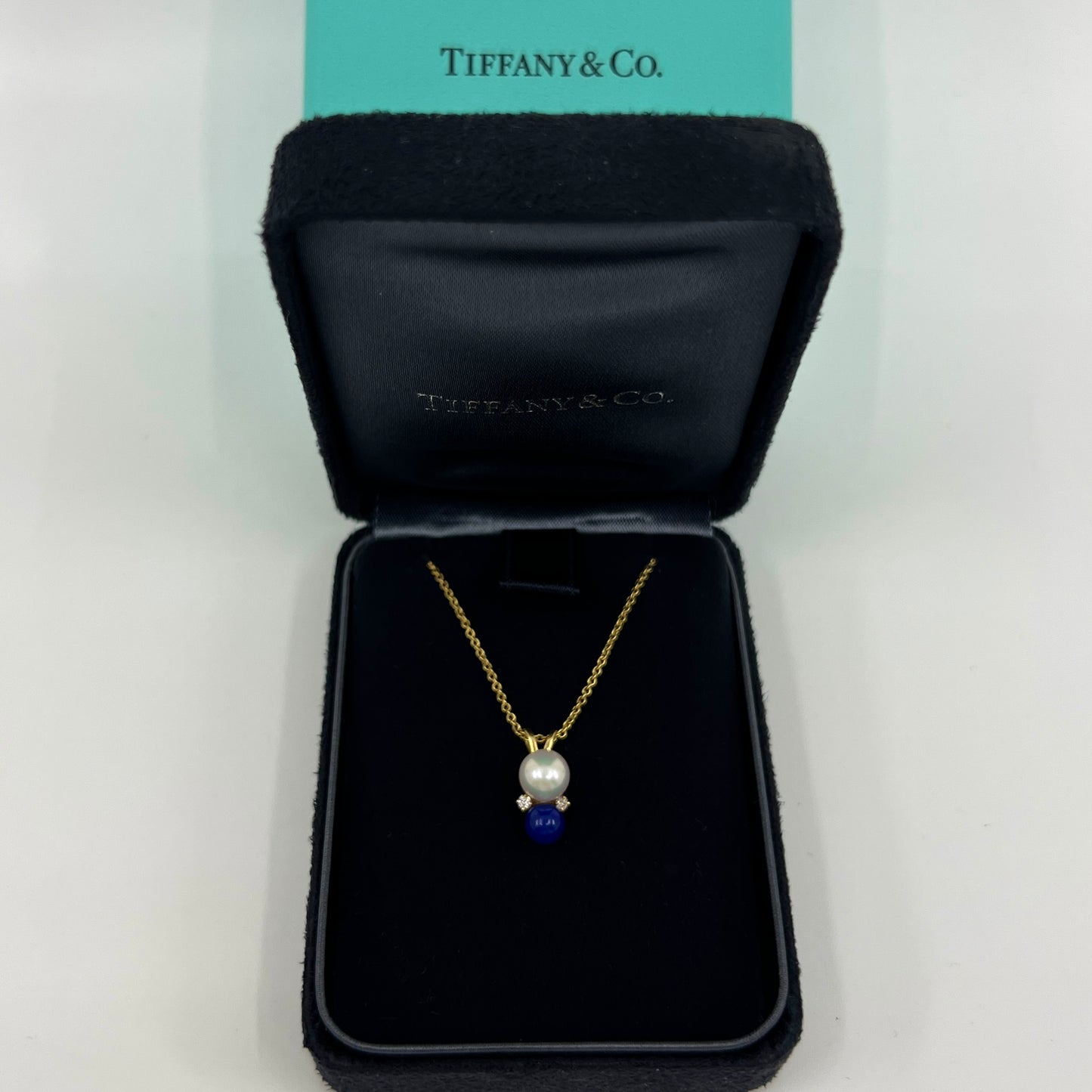 Tiffany & Co. Elsa Peretti Pearl, Lapis Lazuli & Diamond 18k Yellow Gold Pendant